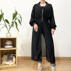 ●ECLAIRE● 015 Long Outer Cardigan Luaran Sifon Zipper Basic Polos Mode Trendy Korea Keren Kasual Casual Basic
