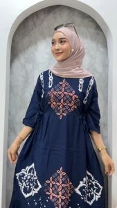 Ariefa Batik - Daster Miranda lengan 3/4 / Midi Dress Miranda Dress Chibi Susun Rayon Mutiara Kekinian