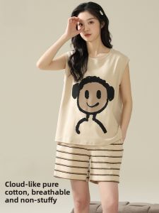 MiiOW | Pure Cotton Summer Lightweight Sleeveless Cat Woman Sleepwear Casual Shorts Home Clothes Set Comfortable Breathable Nightgown