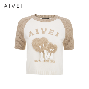 AIVEI | Youthful School Style Retro Colorblock Short Sleeve Sweater