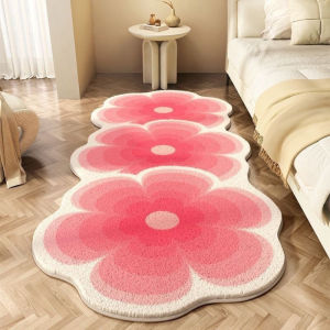 VIKAMA Rug For Bedroom Strip Flannel Bed Carpet Ins Flowers Fresh Bedroom Bay Window Dirt Resistant Cool Blanket