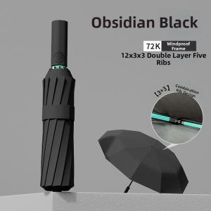 Automatic 24 Ribs Large Black Gel Sun and Rain Umbrella