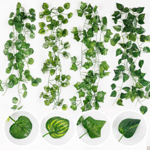 Artificial Green Ivy Leaf with Light String Artificial Vines Garland Plants DIY for Home Wedding Decoration Garden Party Decor