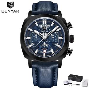 BENYAR | BENYAR 5205 Mens Sports Leather Quartz Movement Design Watch Water Resistant Anti-Reflective Chronograph Mens Watches New