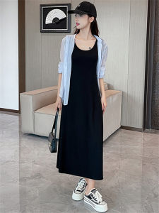 Black French Style Silk Dress Womens Loose Vest Dress High Waist A-Line Skirt Summer New Arrival Elegant Long Dress