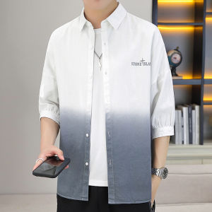 Shirt Mens Summer New Arrival Youth Stripes Short Sleeve Shirt Suit Trendy Casual Easiest for Match Half Length Half Sleeve Outwear