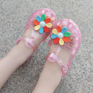 2022 Summer New Korean Style Women Small and Medium Children Porous Shoes Closed Toe Jelly Baby Seven-Color Flower Roman Sandals Slippers