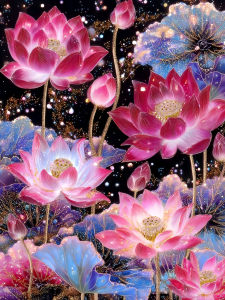 Huacan Full Square Round Drill Diamond Painting Lotus Diamond Embroidery Flower Set Decorative Paintings
