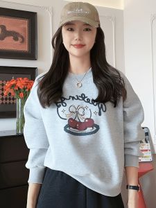 Áo Nỉ Cotton Dày Lót Lông Cừu Cổ Tròn Cho Nữ Phong Cách Hàn Quốc Thời Trang Chống Lão Hóa Đa Năng Thường Ngày Mùa Đông