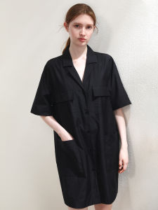 Miccbeirn | Silk Cotton Shirt Dress Simple Commute Casual Loose Workwear Miniature Fashionable Dress For Small Stature People