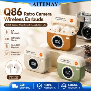 Aitemay Q86 Retro Camera Wireless Earbuds w/LED Display Bluetooth 5.3 TWS HD Sound Waterproof Sport Earphones for Music (206 bytes)