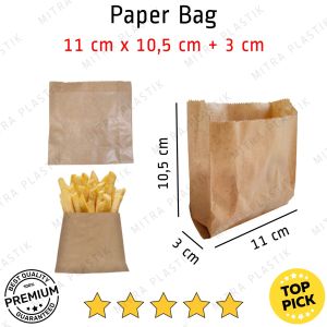 Paper Bag 105 x 11 + 3 Kantong Kertas Kecil Flat Coklat Polos Bungkus Roti Donat Gorengan Kentang Ecer