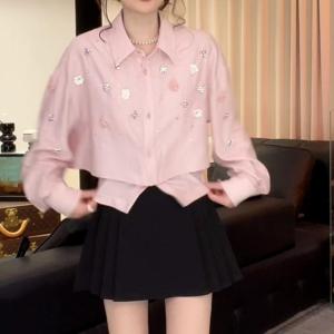 Elegant Sweet Style Long Sleeve Shirt Womens Luxury Fashion Design Korean Spring New Arrival Polo Collar Button up Casual Shirt