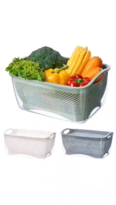 Bộ chậu kèm rổ chữ nhật  Trong suốt đựng đồ rửa rau decor bàn ăn siêu đẹp