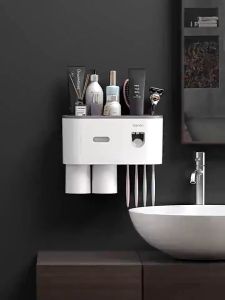 Bathroom Organizer Toothpaste Dispenser  Smarthouse Storage Rack  Magnetic Toothbrush Holder