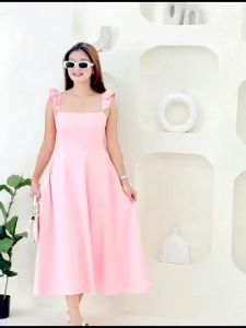 alma Classy Chic & Elegant Premium Quality Plain Color Summer Maxi Dress Textured Clothes - xs to large frames - one size only - actual photo