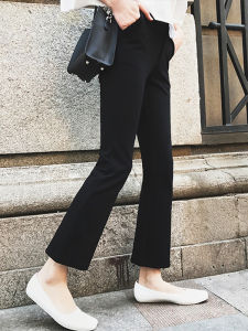 Korean Style plus Size Fleece Lined Flared Pants High Waist Nine Crop Thickened Black Slimming Womens Suit Trousers