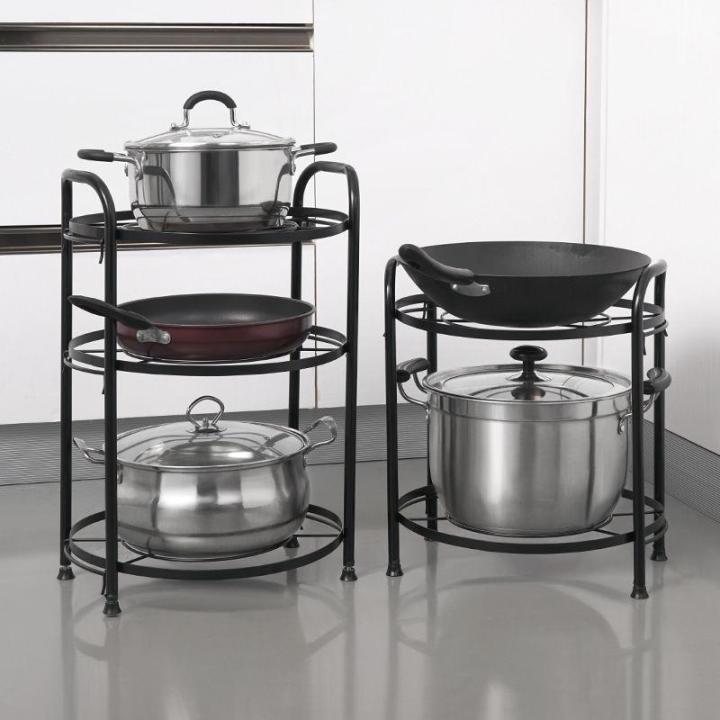 ตู้ครัว Black Kitchen Storage Rack Multi-layer Corner Pot Holder Rice ...