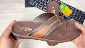Sandal / sendal Pria Kulit sapi sukaregang Garut model capit elegan strip garis