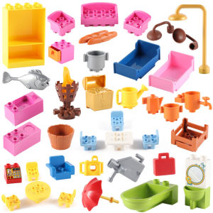 อุปกรณ์อิฐเลโก้ขนาดใหญ่สําหรับเตียงโซฟาตู้เสื้อผ้าเด็กเคลื่อนที่บ้านเด็กผู้ชายผู้หญิงของเล่นการประกอบชิ้นส่วนที่หลุด