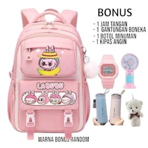 "NIQABIS"Tas Ransel Labubu 5in1 Ransel Anak Sekolah Perempuan SD SMP SMA