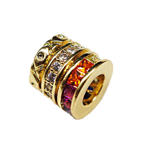Gold Plated Pure Copper Square Zirconia Three Ring Large Hole Stringing Beads Jewelry Accessories Original Packaging