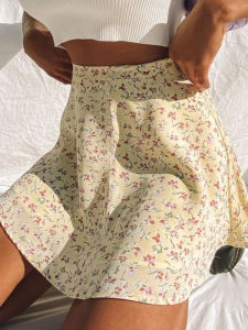 Floral High-waisted Invisible Zip Skirt Floral High Waist Invisible Zipper Skirt