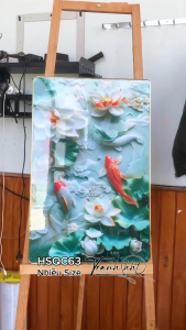Tranh hoa sen trang trí 3d treo tường tranh lý ngư vọng nguyệt tranh tráng gương hoa sen cá chép tranh hoa sen cá chép đại cát đại lợi tráng gương treo tường HSQC63
