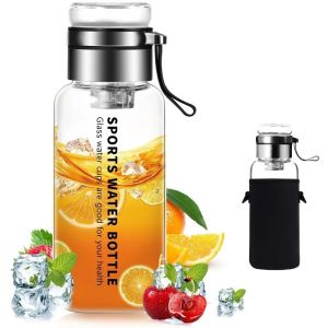 1000ml Portable Glass Water Bottle 1pc Transparent Milk Juice Cup with Stainless Tea Infuser Sport Water Bottles for Gym Hiking