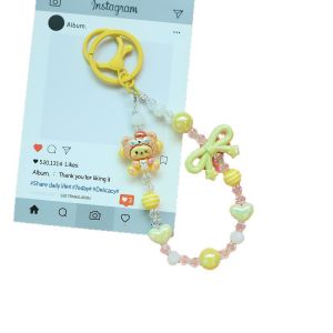 พวงกุญแจสายคล้องโทรศัพท์ติดลูกปัด Sanrio ใหม่สาวน่ารักกระเป๋าโบว์คริสตัลจี้ของขวัญเพื่อนรัก