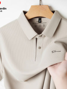 Pierre Cardin Mens High-end Silk Short Sleeve Polo Shirt Summer Thin Collar Pure Color Seamless Breathable Business Casual T-shirt