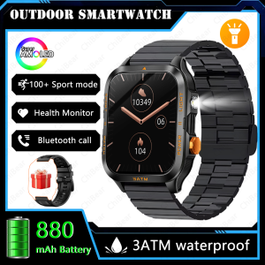 Outdoor 880mAh Battery Smartwatch Men GPS Sports Bluetooth Call Health 1.96-inch Screen Flashlight 3ATM Waterproof Smart Watch