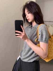 Áo Thun Dệt Kim Ice Silk Polo Half Zipper Short Sleeve Áo Thun Nữ Mùa Hè Dáng Ôm Vừa Vặn Cổ Bẻ Tay Ngắn Thoải Mái Thoáng Khí