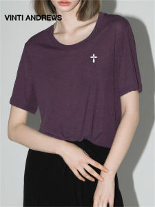 Comfortable Drapey Knit T-shirt Casual Loose Round Neck Top Summer