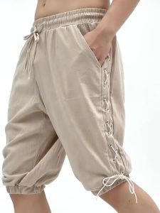 Mens Pirate Shorts Renaissance Medieval Vintage Lace-Up Viking Navigator Halloween Costume Pants