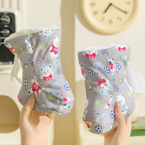 รองเท้าผ้าฝ้ายบุขนแกะหนาสำหรับฤดูใบไม้ร่วงและฤดูหนาว สำหรับเด็กแรกเกิดถึงอายุ 1 ปี สำหรับทั้งชายและหญิง รองเท้าบุขนแกะแบบมีเชือกผูกสำหรับเด็กแรกเกิด รองเท้าบุขนแกะแบบสวมสำหรับเด็กแรกเกิด