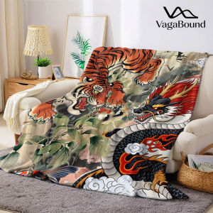 Dragon & Tiger Oriental Art Flannel Blanket Warm Soft Halloween Christmas Couch Warm Cozy Decorative Decor Gift for All Season