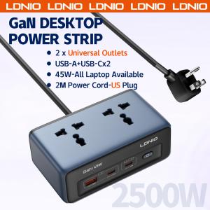 LDNIO USB C Fast Charging Station Multi Socket Desktop Power Strip with 2 Universal AC Outlets Anti-slip Extension  UK EU US