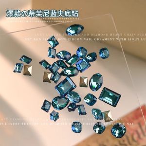 Huazi Manicure High Quality Diamond Tiffany Blue Super Shiny Crystal Big Diamond Water Drop Fancy Shape Diamonds Nail Jewelry
