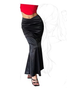 Summer New plus Size Pure Desire Folded Half-length Skirt Slimming Bodycon Long Fish-tail Gown for Women Commute Style Natural Waist