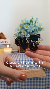 Moonrix Earring 14k Gold Plated Rose de Jardin Black Enamel Stud Earrings