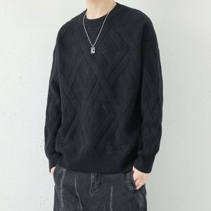 HENGYUANXIANG | Loose Fit Round Neck Mens Sweater Pure Color Inner Wear Knitted Shirt Casual Fashion Spring Autumn Korean Style Base Layer