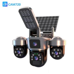 V380 Pro Solar 3 Lente CCTV 4G Gamit SIM Card Walang WiFi 500W Ultra HD Triple View AI Human Alert Two‑Way Audio Solar Battery Outdoor Camera