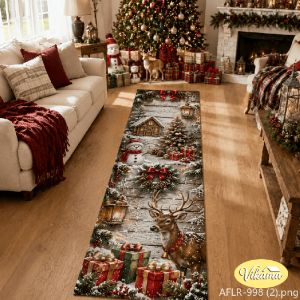 VIKAMA Christmas Festival Corridor Long Rug Retro Santa Slide Floor Mat Non Slip Washable Hallway Runner Carpet Home Decoration