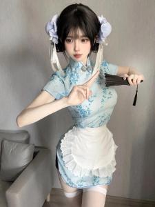 New Chinese Style Cheongsam Dress Halloween Christmas Cosplay Uniform Short Sleeve Maids Uniform Short Cheongsam Daily Wear