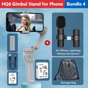 AXNEN | AXNEN HQ6 Handheld 3-Axis Gimbal Stabilizer for Smartphone iPhone Cellphone Record Video Vlog Phone Anti-Shake with Fill Light