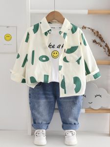 เสื้อเชิ้ตผ้าฝ้ายแขนยาวสำหรับเด็กชาย ฤดูใบไม้ผลิและฤดูใบไม้ร่วง เสื้อคลุมเด็ก ขนาดเล็ก กลาง วัย 2-7 ปี เสื้อเชิ้ตผ้าฝ้ายแท้