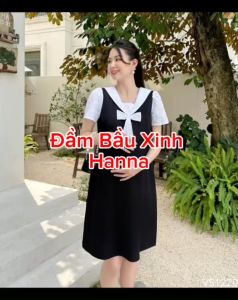 Váy Bầu Đầm Bầu Công Sở HANNA Dáng Suông Lên Fom Gọn Size 40 tới 70kg Dài Qua Gối Có Túi Bên Sườn