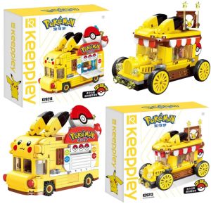 Anime Pokemon Pikachu Mini Cartoon Elf Ball Car Food Truck Building Blocks DIY Model Assembled Block Brick kids Puzzle Toys