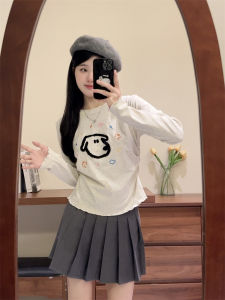 Áo Thun Dài Tay SMUB Phong Cách Hàn Quốc Dễ Thương Cho Nữ Đầu Thu Mẫu Mới Dopaamine Phong Cách Ngắn Dáng Rộng Cotton
